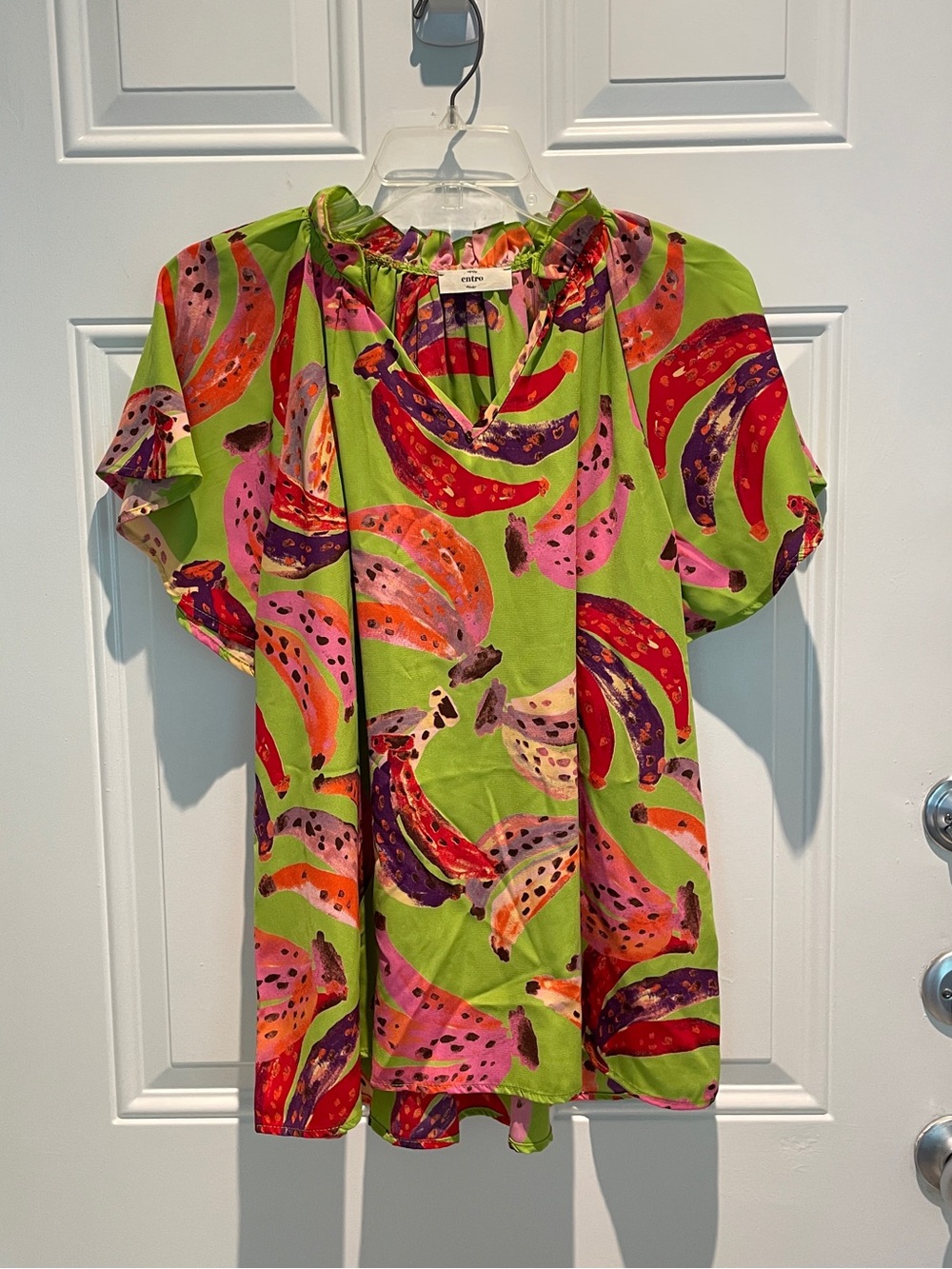 Entro Multicolor Banana Print Flutter Short Sleeve Top - Medium, Large, & XL